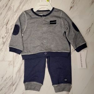 NEW! Calvin Klein 2 Piece Set, Gray and Blue, 3-6M.